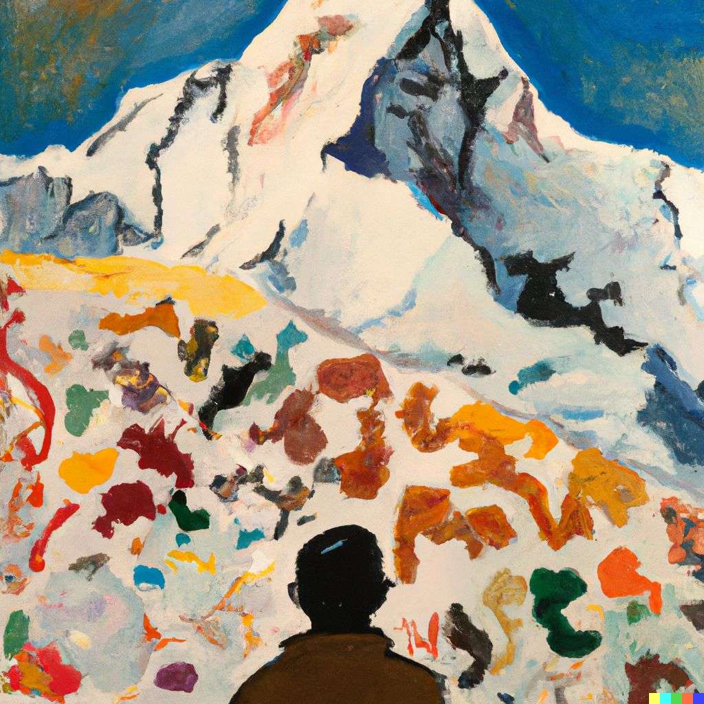 someone gazing at Mount Everest, painting by Jackson Pollock